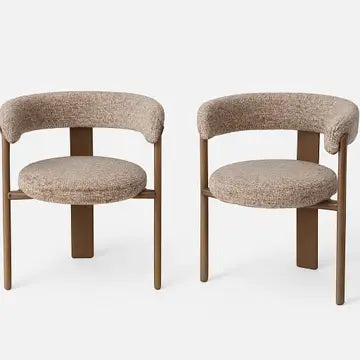Upholstered 3-leg Wood-Look Metal Frame 2pc Dining Chairs